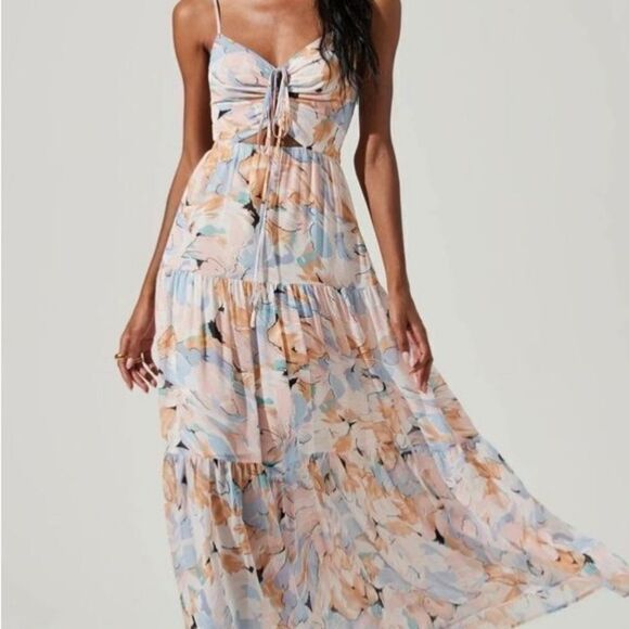 ASTR The Label BRANDY FLORAL CINCHED FRONT CUTOUT MAXI DRESS Size M - Picture 8 of 9